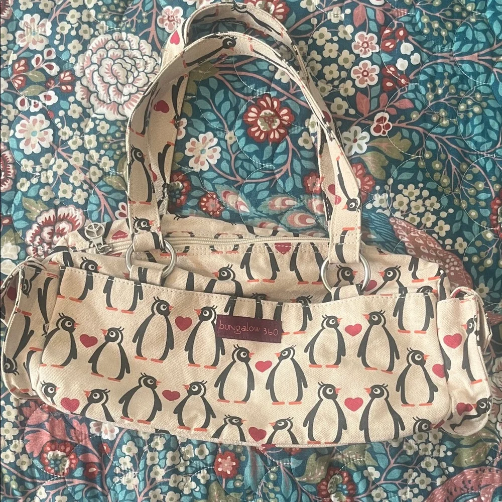 Bungalow 360 Tan Penguin Print Shoulder Bag - Picture 1 of 9